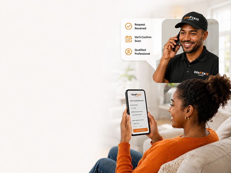 Homeowner submitting repair request on phone