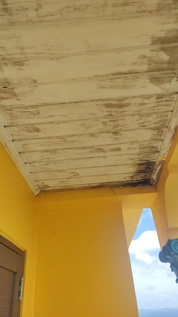 Weathered soffit before repair