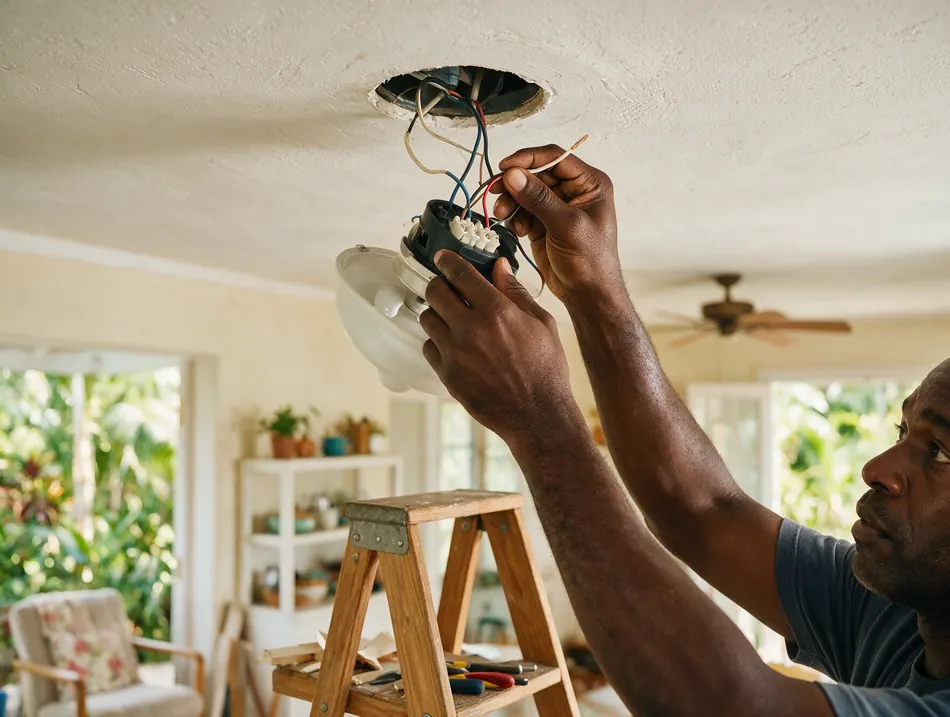 Connecting a new ceiling light fixture