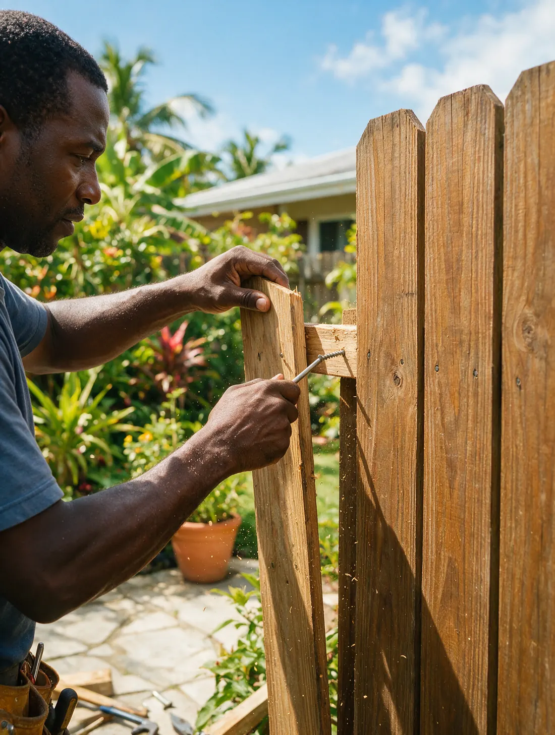 Fitting a replacement board in a garden fence