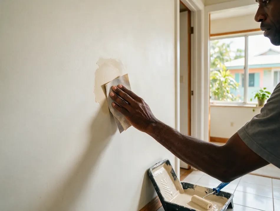 Sanding and priming a filled wall hole