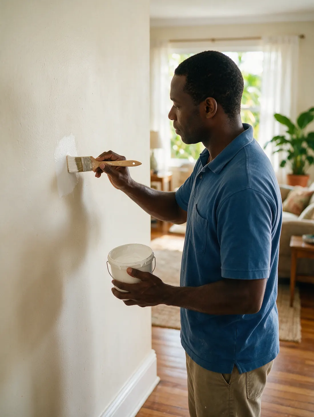 Painter touching up a patch of interior wall