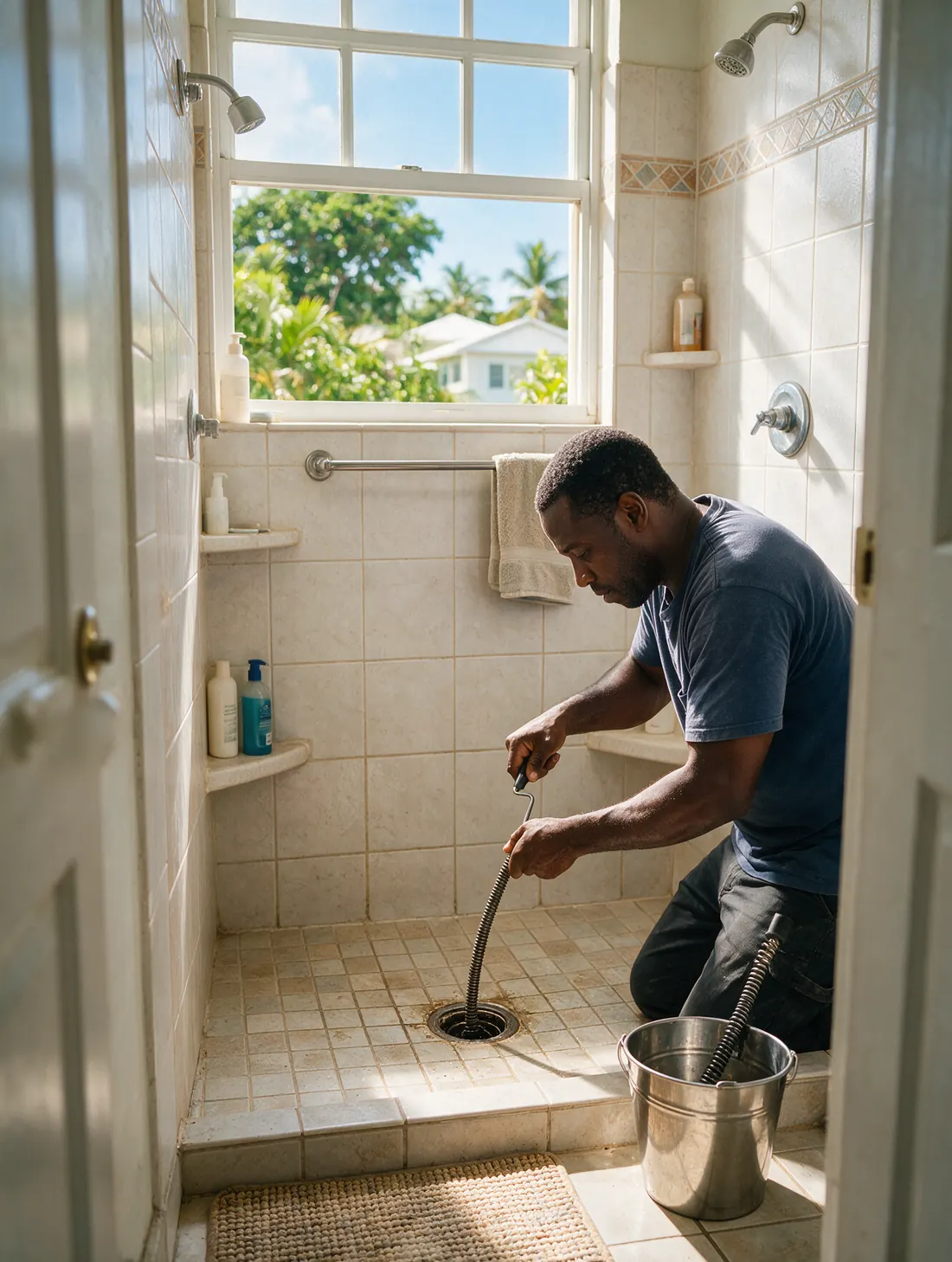 Clearing a blocked shower drain
