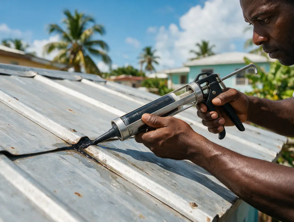 Technician fastening a galvanized roof